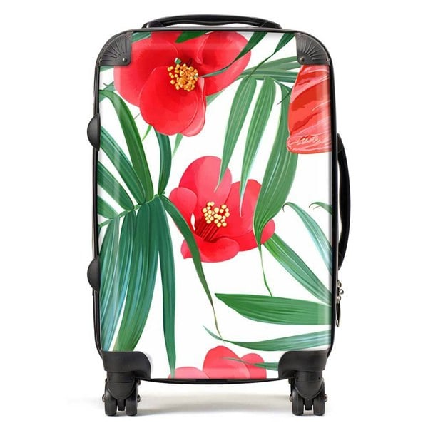 Warren Reed Tropical Flowers And Palm Leaves Hawaiian Suitcase