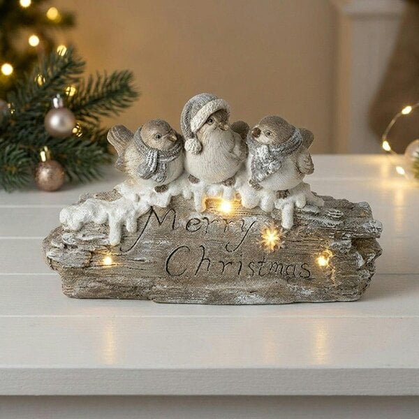 Garden Greatness Festive Christmas Birds Log LED Light
