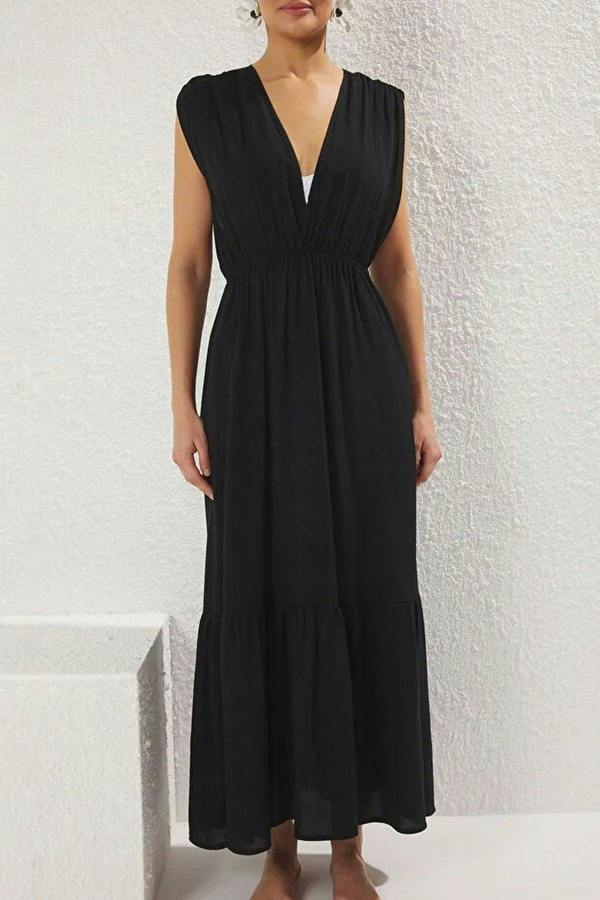 WOVCOR Woven Backless Maxi Beach Dress