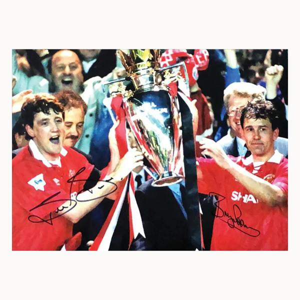 Bryan Robson & Steve Bruce dual signed photo — Premium framing