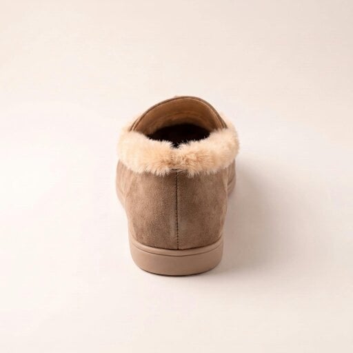 Love Lemonade Mollie Faux Suede Fur Lined Flat Penny Detail Moccasin Loafers Mocha