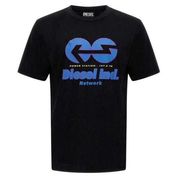 Diesel Unisex Adult Power Station Logo T-Shirt - Black/Blue - 