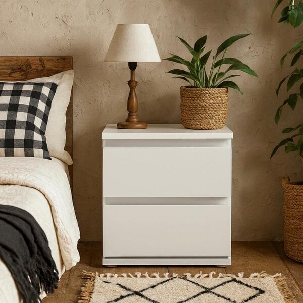 Wyld Haus Copenhagen White Wooden Bedside Table 2 Drawers