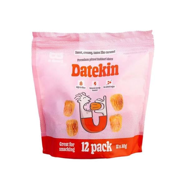 Datekin Sukkari Dates Family Bag (12 x 30g Packs) – Premium Soft Golden Dates | Healthy on-the-go Snacks | 100% Natural Superfood
