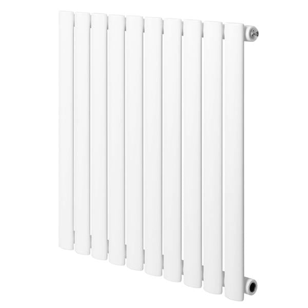 Oval single column radiator in sleek white finish, measuring 600 x 600mm, featuring smooth, elongated vertical tubes for efficient heating