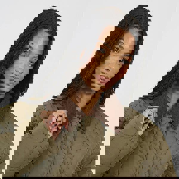 Brave Soul Khaki Onion Quilted Jacket With Corduroy Collar - Khaki Image 4