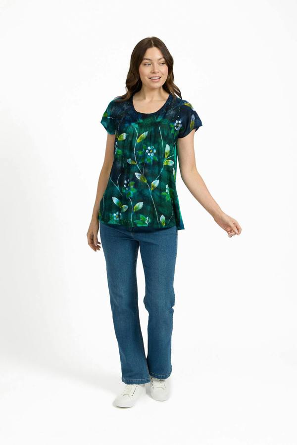 Mudflower Painted Floral Embellished Tie Dye Top