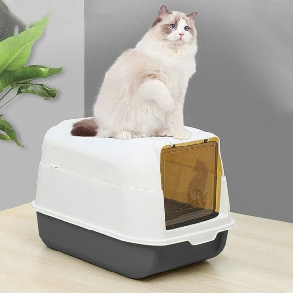 Large Hooded Top Entry Cat Litter Box with Scoop Living and Home