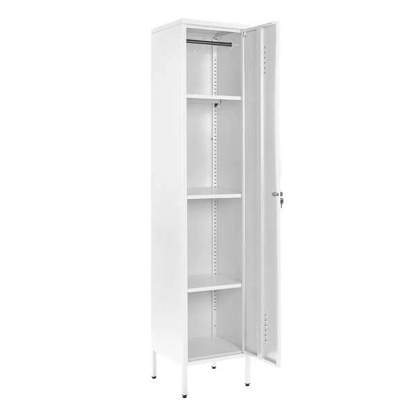 MMT Furniture Designs Metal Tall 3 Shelve Locker Cabinet, 1 Door Wardrobe Storage Cupboard for Home or Office