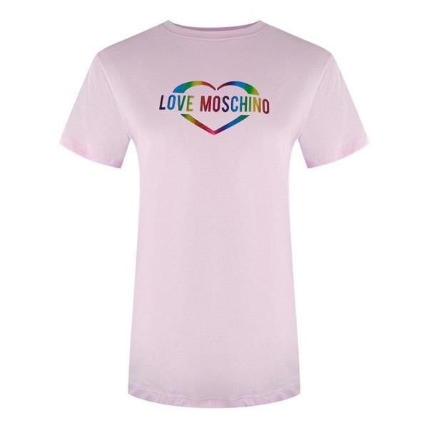 Moschino Love Moschino Multi Colour Heart Logo Pink T-Shirt