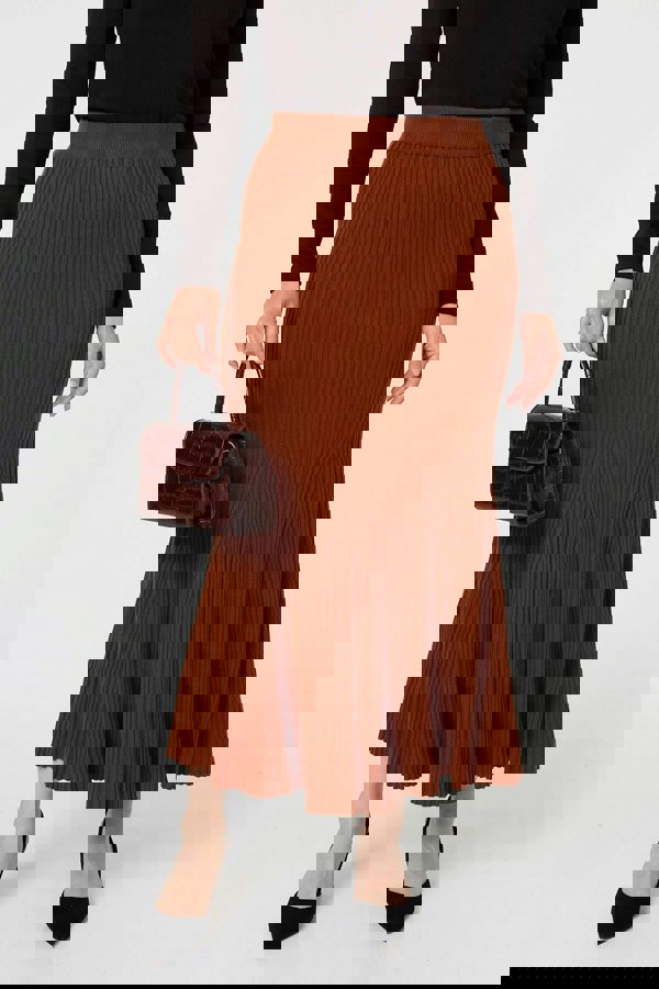 Rust | Stripe Pleated Texture Knit Maxi Skirt

