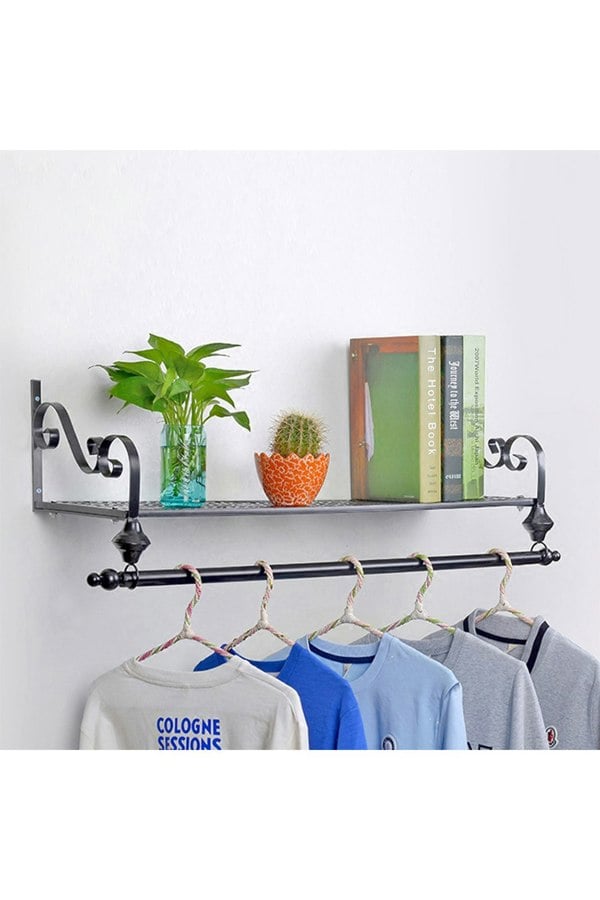 Living and Home 28 x 80cm Wall Mounted Metal Clothes Shelf Garment Shop Display Rack Bedroom