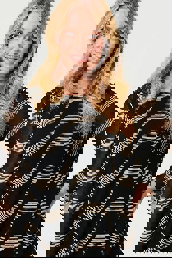 Black | Printed Semi Sheer Layer Long Sleeve Top