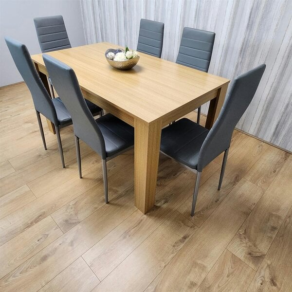 Kosy Koala Dining Set of 6 Dining Table and 6 Grey Faux leather Chairs Dinig Room Furniture