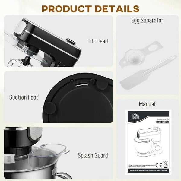 Stand Mixer, 6L 1400W Tilt-Head Food Mixer with 11 Speeds, Pulse & Fermentation Function, LED Display, Black