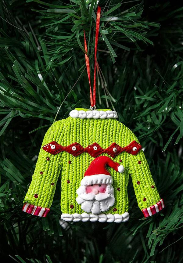 Ceramic Christmas Tree Hanging Decorations in Jumper Shapes, Multicolour Pack Sizes image 1