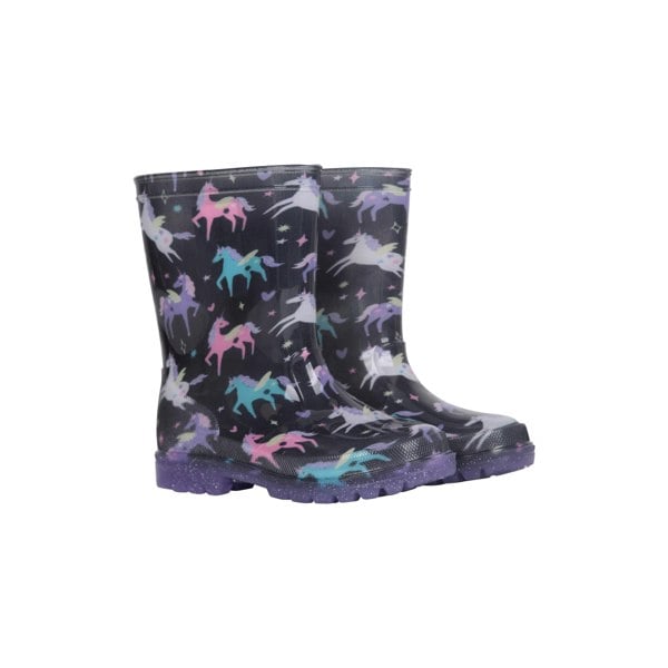 Mountain Warehouse Kids Splash Unicorn And Rainbow Light Up Wellington Boots - Black