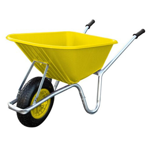 Bristol Tool Company 1894 Big Mucker Wheelbarrow Yellow,120kg/100l Capacity,Strong Plastic Pan,Twin Handle,Puncture-Proof Wheel,Galvanised Steel Frame