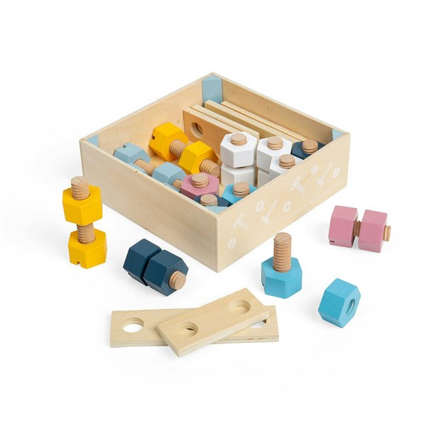 Bigjigs Toys Crate Of 20 Wooden Nuts And Bolts