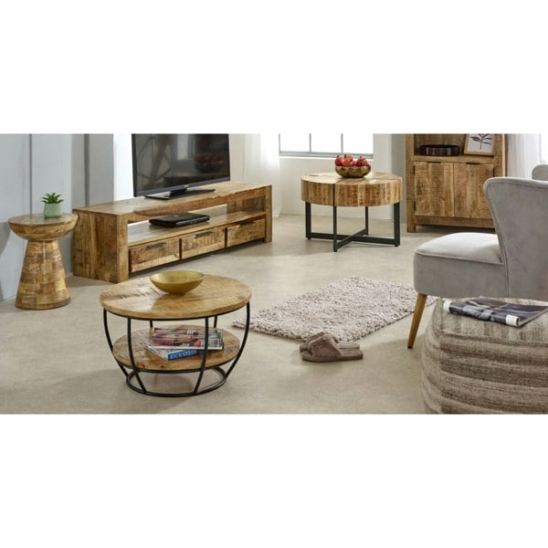 IH Design Valor Mango Wooden Round Side Table Mushroom Style