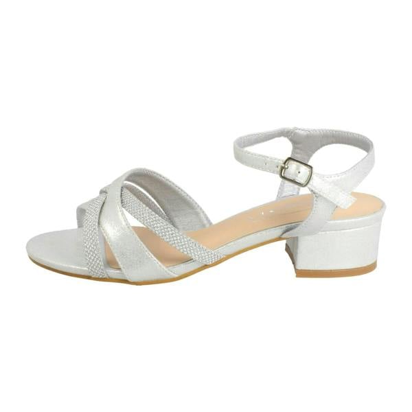 Spot On Ladies Spot On Ankle Strap Low Block Heel Glitter Wide Fitting Sandals F12118