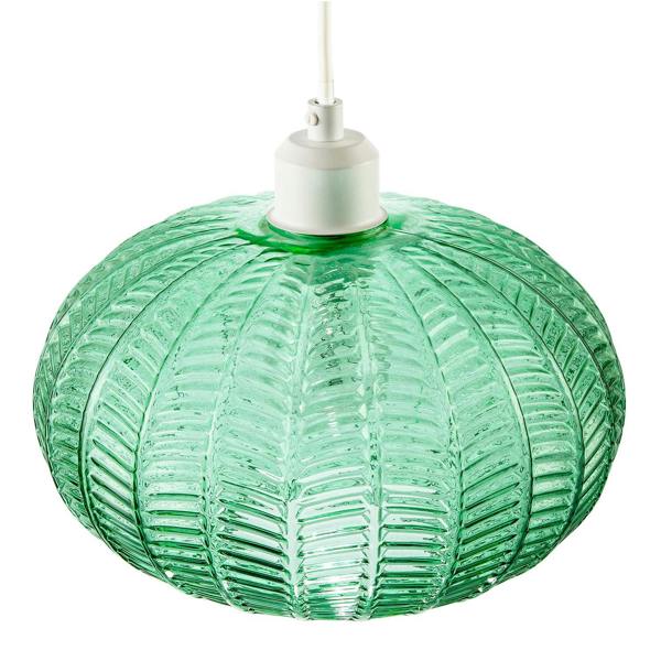 Emerald Green Glass Globe Pendant Light Shade with 3D Vertical Ribbing Image 3