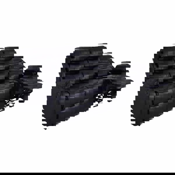 ROMA LEATHER BLACK 3 SEATER RECLINED