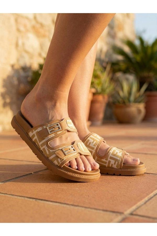 Willow Patterned Buckle Sandals - White