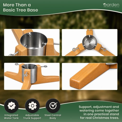 Wonder Christmas Tree Stand with Water Tank, Fits Trees up to 2.6m, 3 Clamp Screws for 50-110mm Trunks, Silver Steel Base