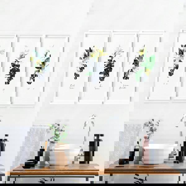 Decoration for bathroom walls | Set of 3 Tropical wall art