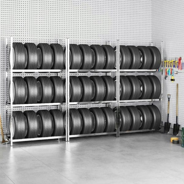 Berkfield 3-Layer Tire Racks 3 pcs Silver 110x40x200 cm Steel