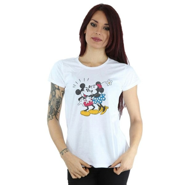 Disney Womens/Ladies Mickey And Minnie Kiss Cotton T-Shirt - White