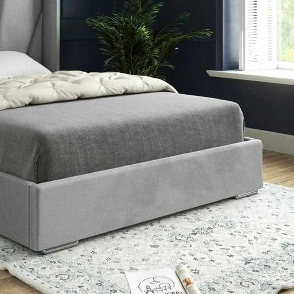 Casa Magna Bellini Wide Curved Winged Upholstered Soft Velvet Bed Frame - Grey