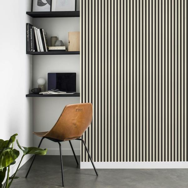 Rasch x Tesa Lenny Classic Slim Stripe Self Adhesive Peel and Stick Textured Wallpaper, Black