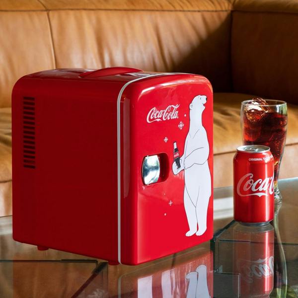 Coca-Cola 4L Mini Fridge 6 Can Portable Cooler & Warmer for Bedroom, Car & Skincare (12V, PB Red)