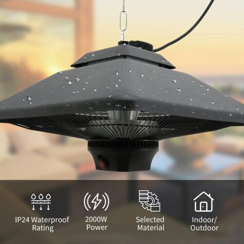 Bobobiy Hanging Electric Patio Heater with 2 Power Settings, 1000, 2000W, Black