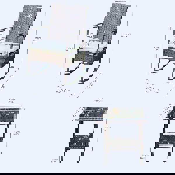 Furniture One 3-Piece Outdoor Rattan Bistro Set, 2 Seater Patio Rocking Chairs with Glass Top Coffee Table