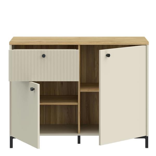 Furniture To Go Bixbite Sideboard with Fluted Detail, Drawer & Cupboard in Mauvella Oak and Sand