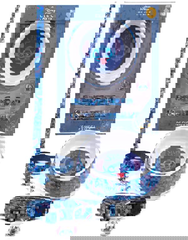 Disney Unisex Blue Stitch Character All Over Print Bowl , Collar , Charm and Lead Gift Set