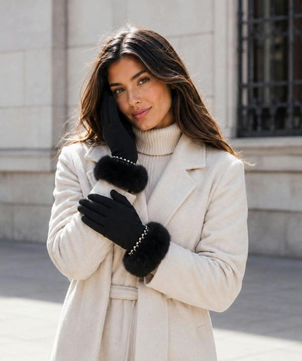 Pia Rossini Anais - Faux Fur Cuff Pearl embellished Gloves
