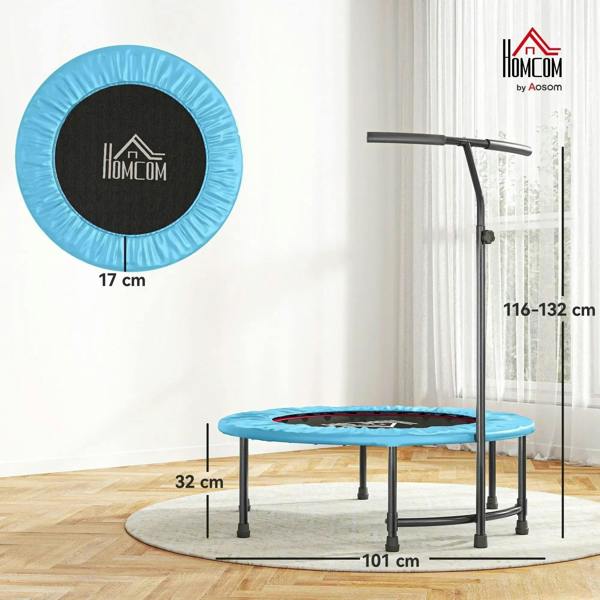 Blue 40 in fitness trampoline with adjustable handle and black jumping mat