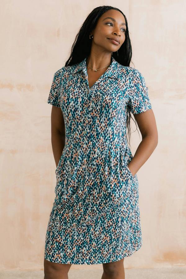Lily & Me Elmore Printed Jersey Shirt Dress Ocean