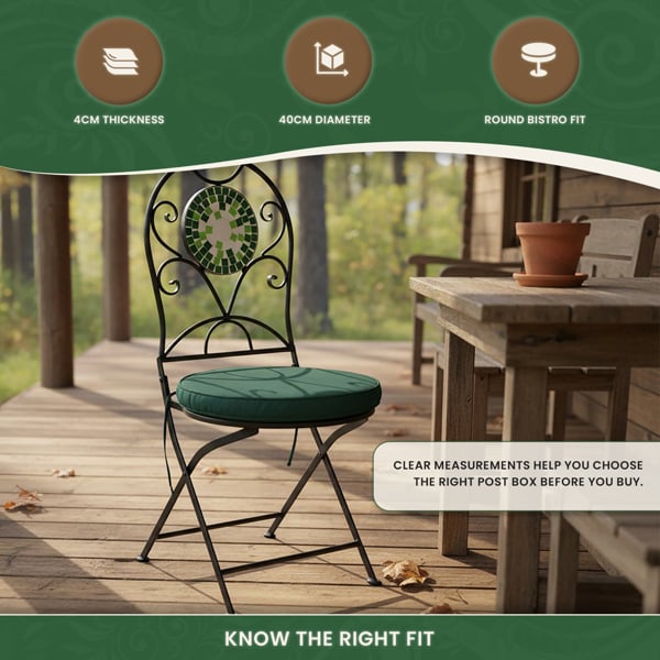 Round Pad for Bistro Chair, 40cm Diameter Seat Cushion with Ties and Adjustable Back Strap, Zipped Removable Cover