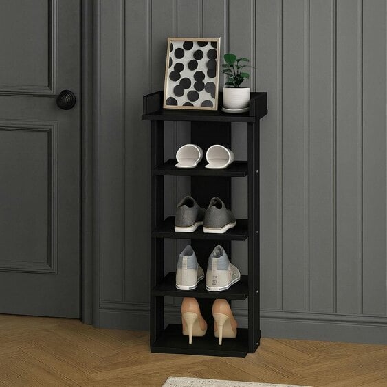 Neo Black Multi-Layer Wooden Shoe Rack Durable Storage Organiser Boots Sneakers Heels Space Saving Entryway Shelf