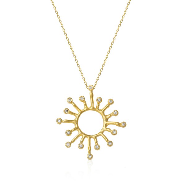 Spero London Sun Sunburst Large Textured Molten Sterling Silver Pendant Necklace