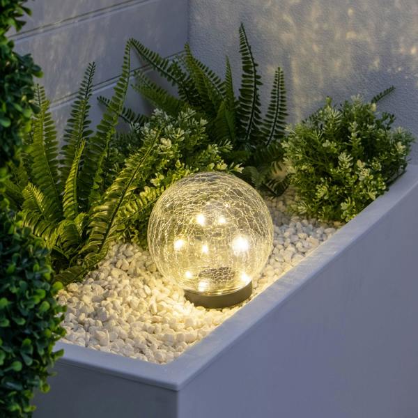 Gardenwize Giant 15cm Solar Crackle Glass Sphere Light – Warm White LED Garden Globe