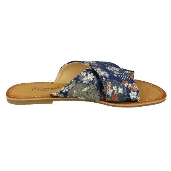 Savannah Ladies Savannah Cross Strap Patterned Mules