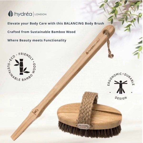 Hydréa London Bamboo Dry Body Brush with Detachable Long Handle - Cactus + Mane Bristle