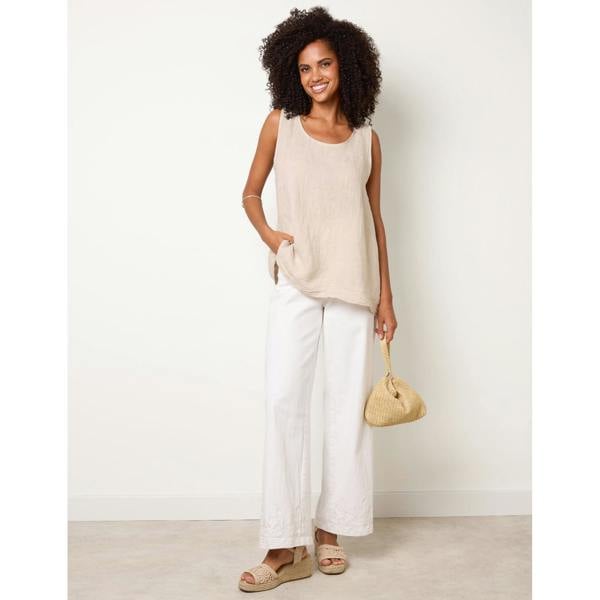 Blue Vanilla Jersey Back Linen Woven Front Sleeveless Top