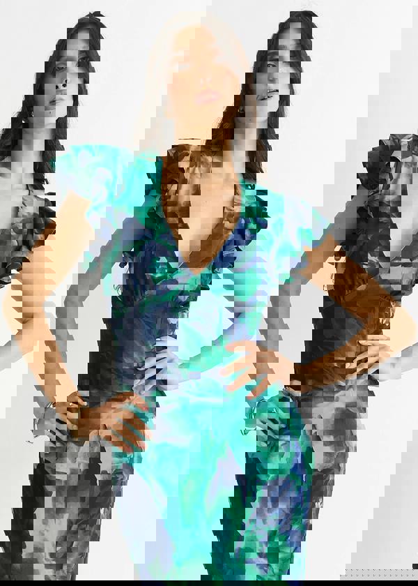 Gini London Green Watercolour Floral Maxi Dress